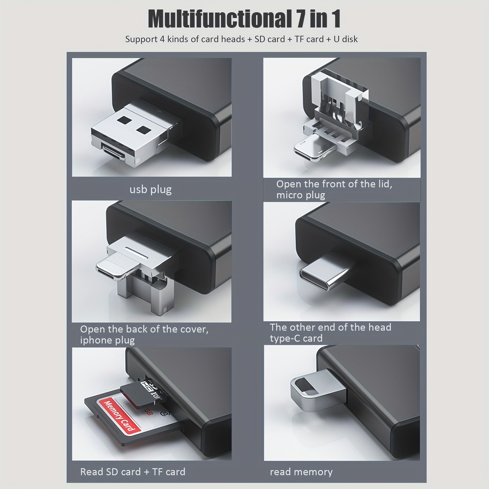 Multifunctional OTG 7 In 1 Micro SD Card Reader