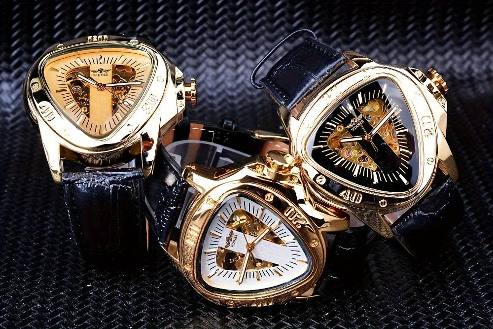 T-WINNER Steampunk Golden Triangle Skeleton Men's Watch