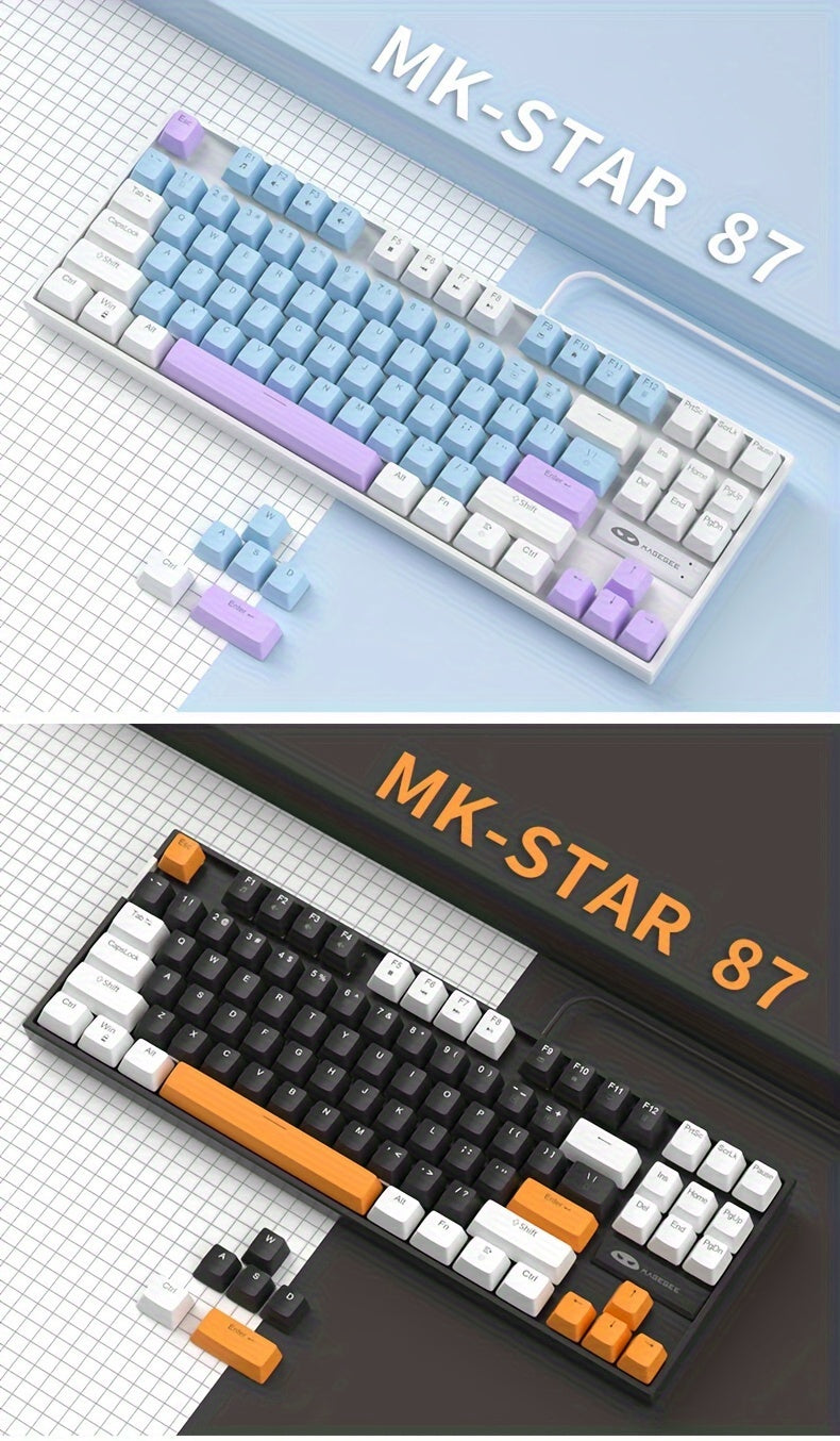 MageGee MK-STAR Mechanical Keyboard 87 Keys Assembled Keyboard Wired Backlit Desktop Keyboard, Gray Mix Blue Blue Axis