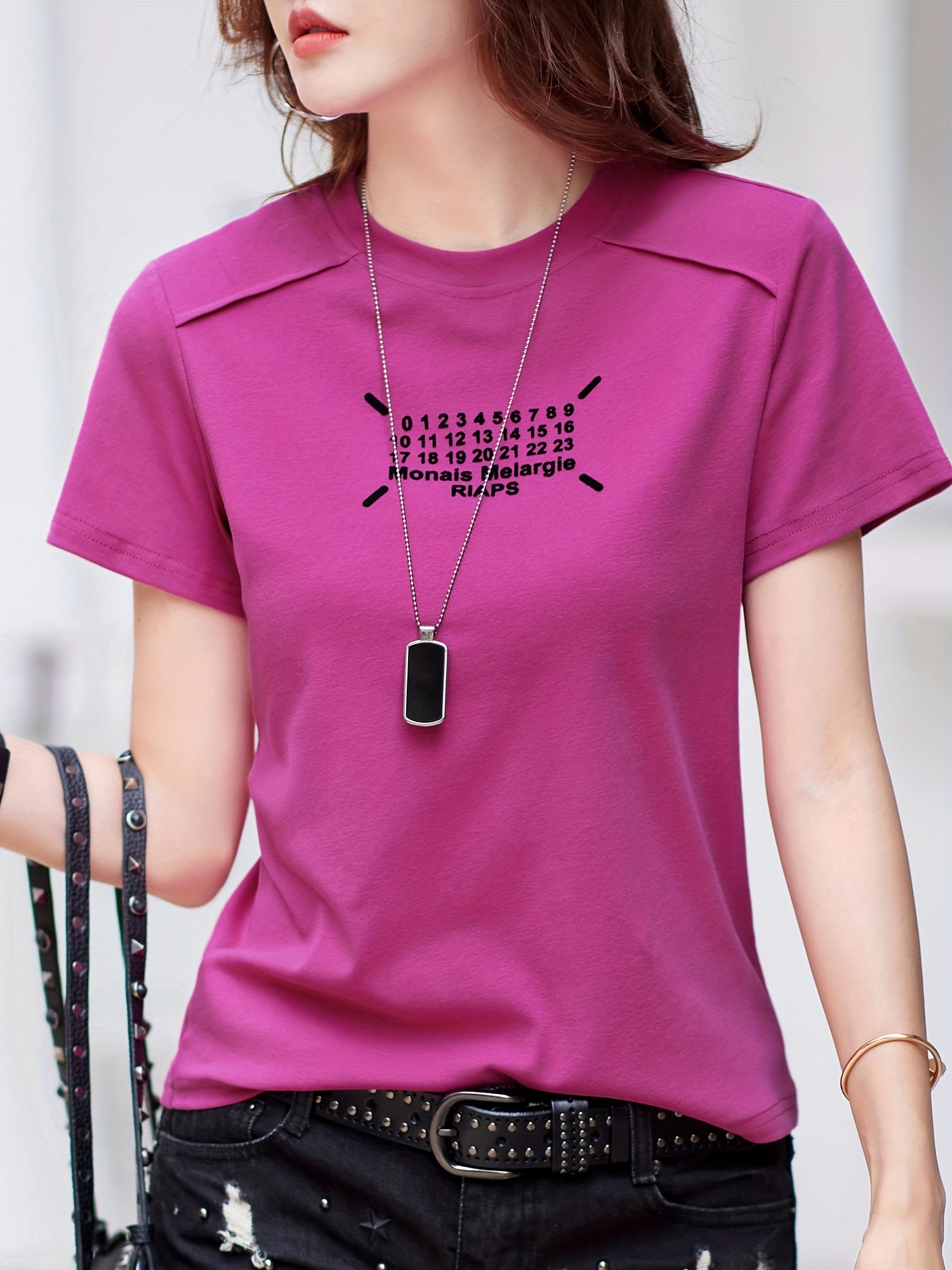 Letter Print Crew Neck T-shirt, Casual Short Sleeve Top For Spring & Summer, Women's Clothing