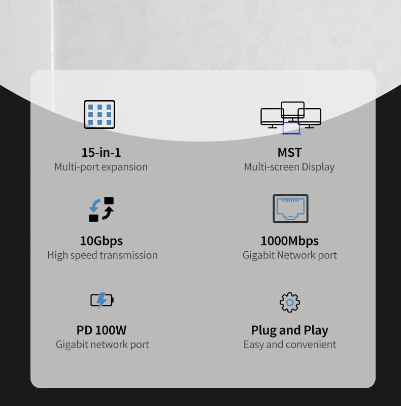 15-in-1 USB-C Vertical Docking Station, Aluminum Shell, USB 2.0/3.0