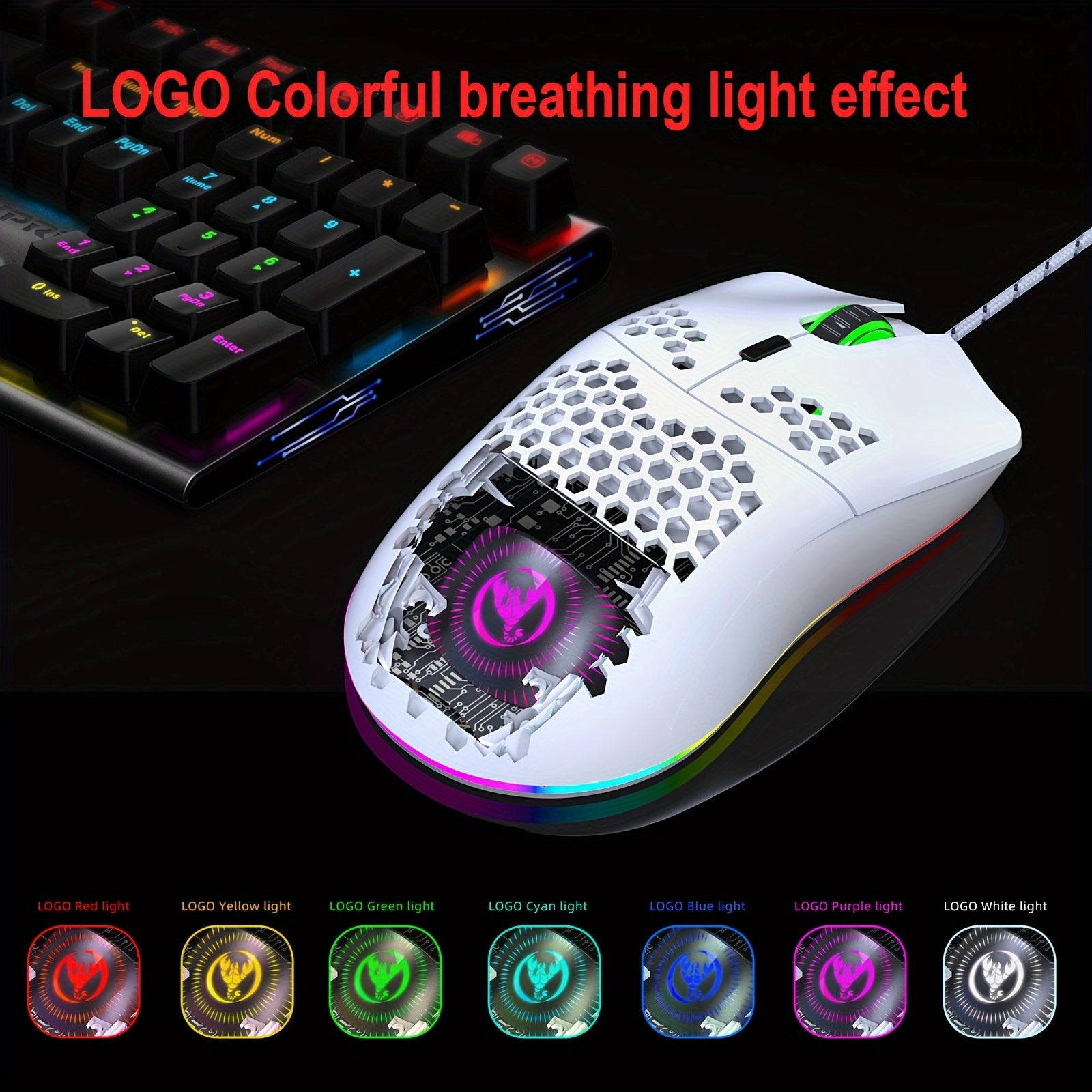 HXSJ-RGB Keyboard And Cellular Gaming Mouse, Compact 68-key Mini Wired Keyboard RGB Backlit