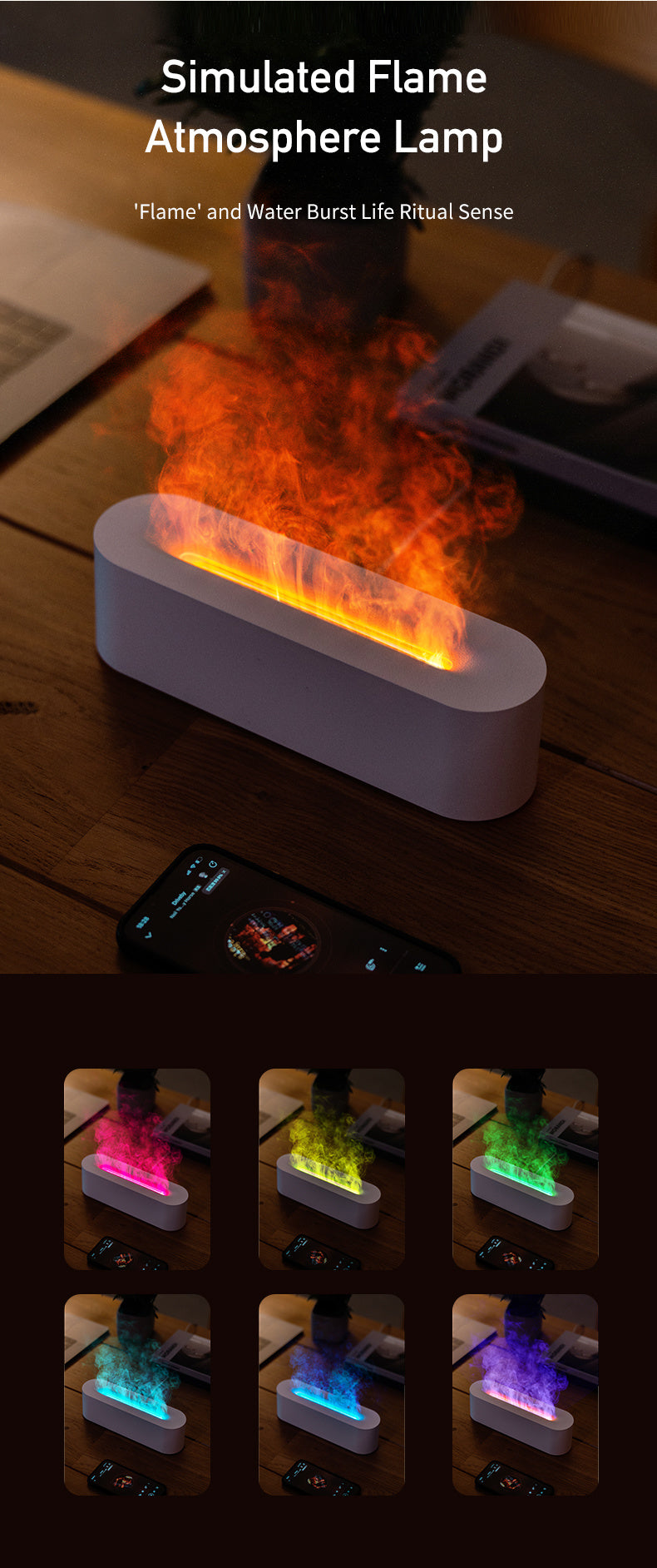 Mini Air Humidifier - Cool Mist Aroma Diffuser with Colorful Flame Effect