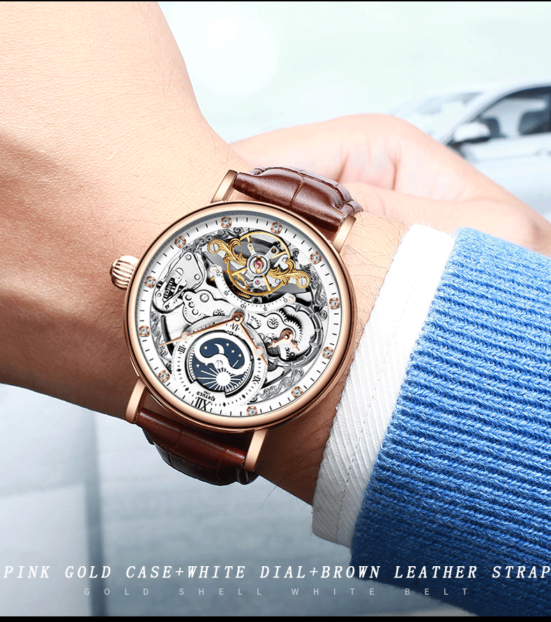 Watch Rose Golden Hollow Tourbillon Automatic Mechanical Watch