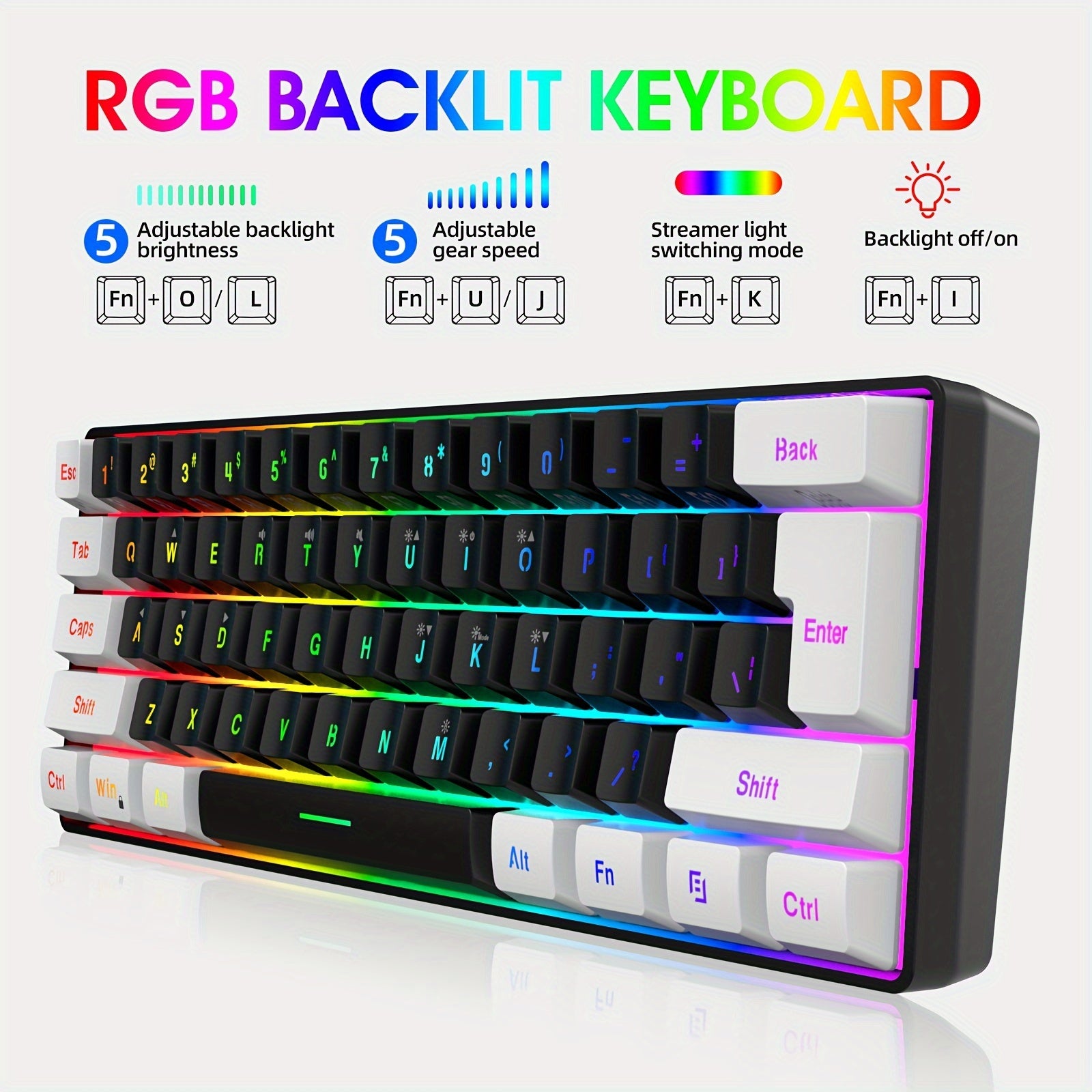 Snpurdiri 60% Wired Gaming Keyboard RGB Backlit Compact