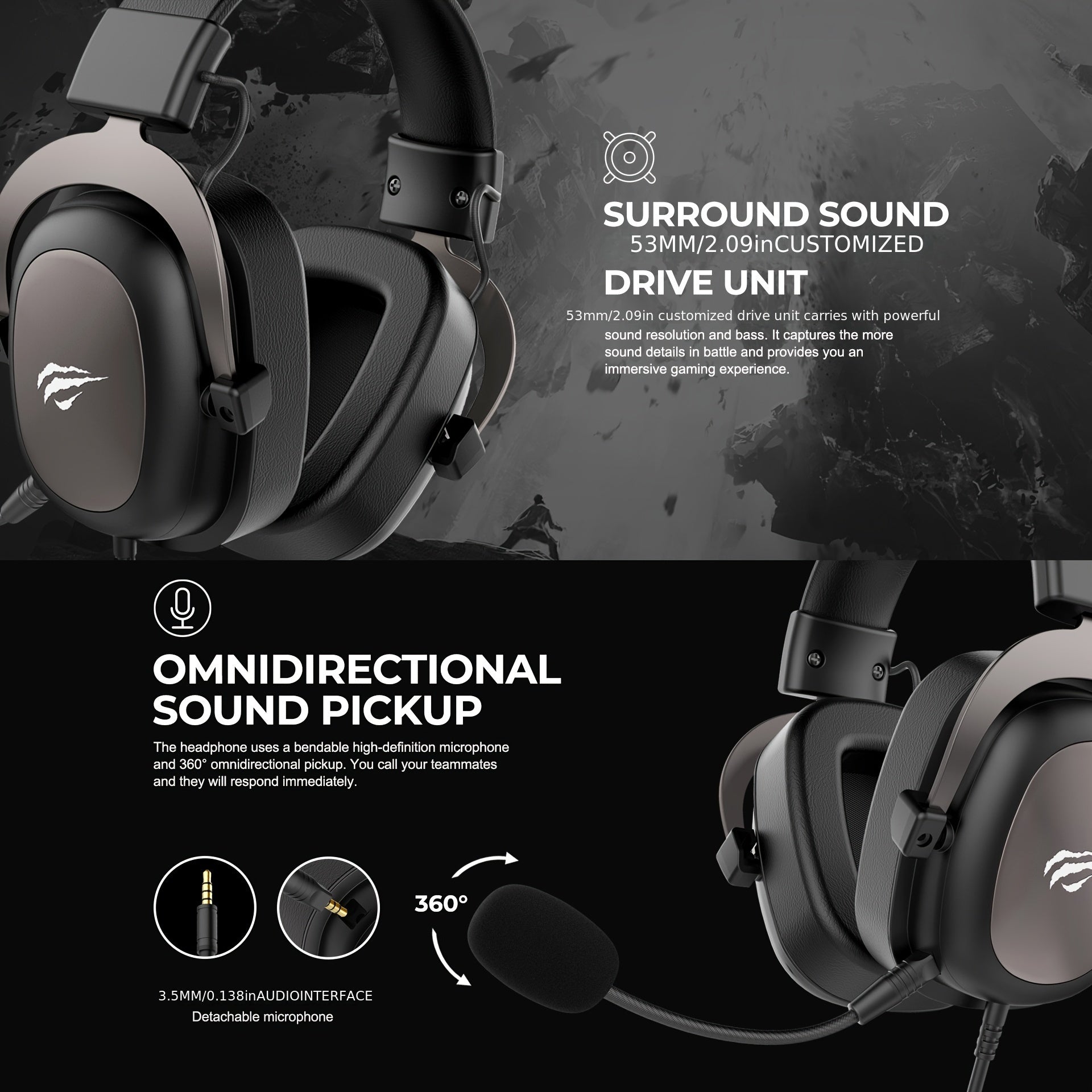 HAVIT Gaming Headset, Protein Leather Earmuffs Surround Sound