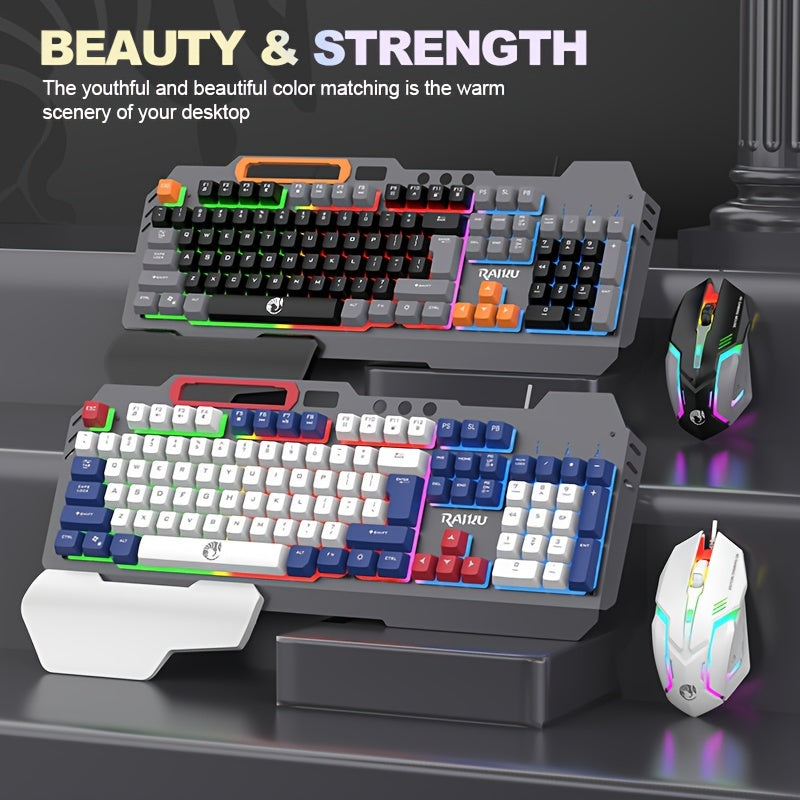 Three Colors Block Wired Keyboard Mouse Set