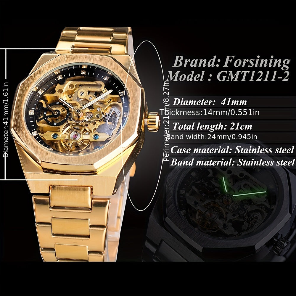 Forsining Men's Silvery Automatic Watch - 3D Rhinestone Skeleton, Stainless Steel, Sporty & Casual Tourbillon Design