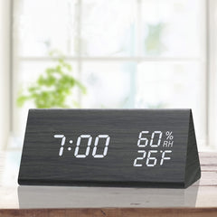 Led Triangle Digital Alarm Clock, Wooden Alarm Clock