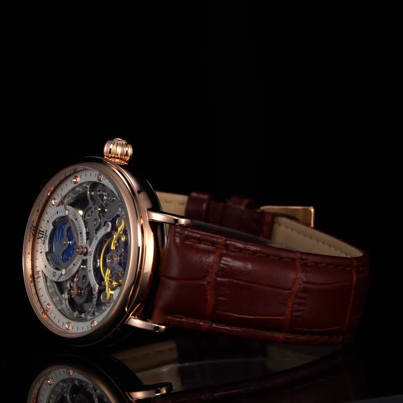 Watch Rose Golden Hollow Tourbillon Automatic Mechanical Watch