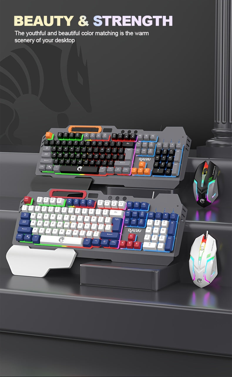 Three Colors Block Wired Keyboard Mouse Set