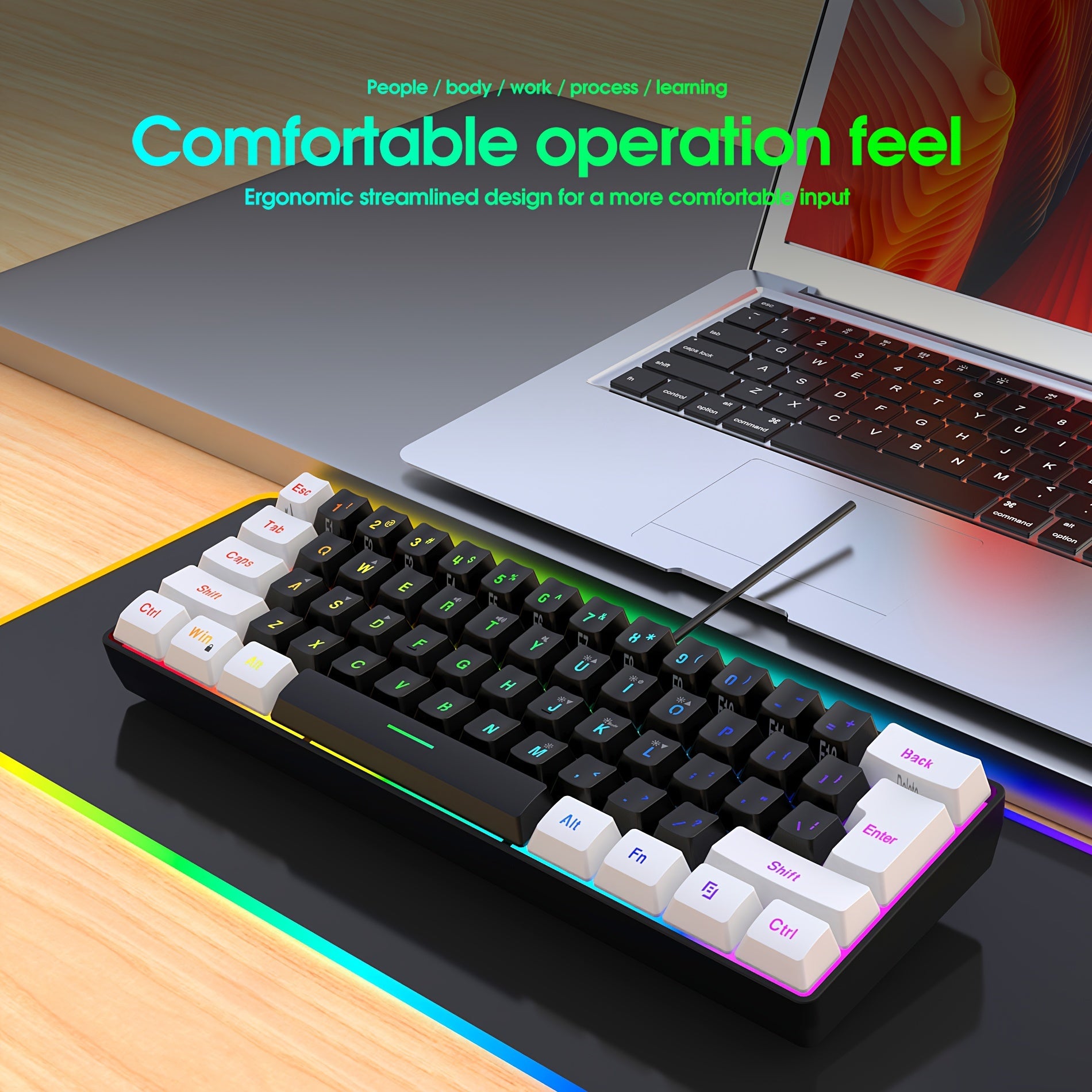 Snpurdiri 60% Wired Gaming Keyboard RGB Backlit Compact