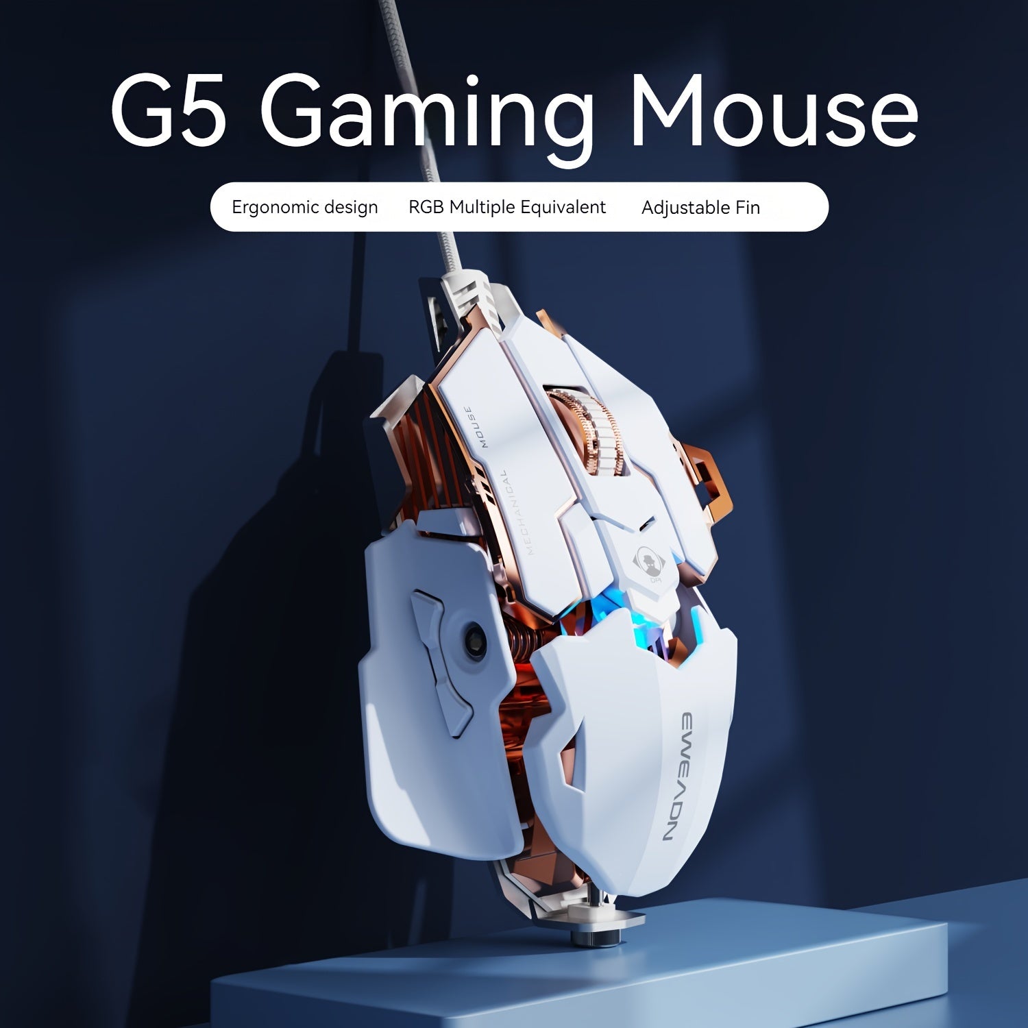 EWEADN G5 USB Wired Gaming Mouse: Silent/audible, 8 buttons, adjustable length