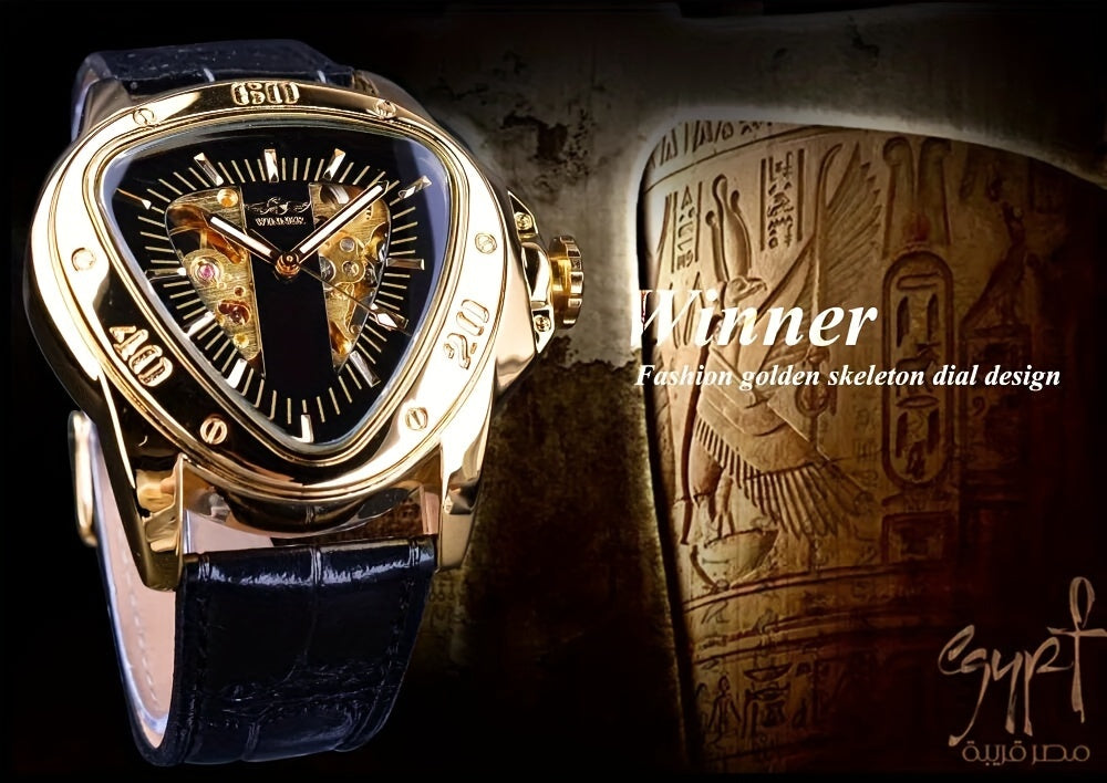 T-WINNER Steampunk Golden Triangle Skeleton Men's Watch