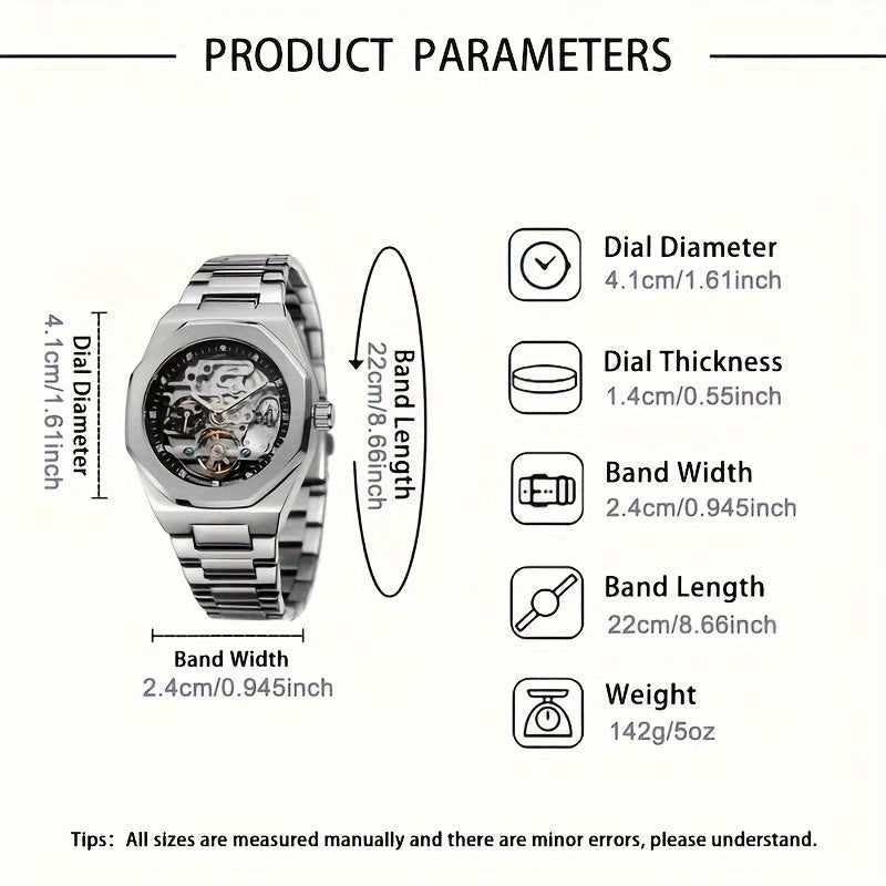 Automatic Mechanical Watch with Hollow Design - Luxury Rhinestone-Encrusted, Stainless Steel Band