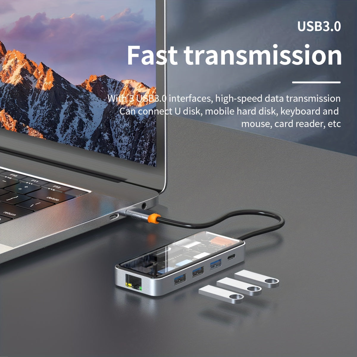 8-in-1 USB-C Docking Station with 1 USB-C and 3 USB-A Ports