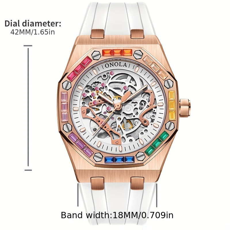 ONOLA Fashion New Rainbow Rhinestone Automatic Mechanical Watch