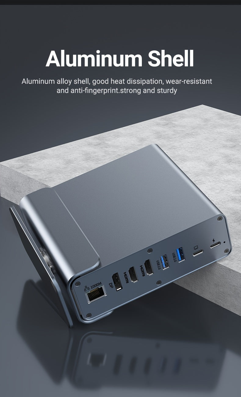 15-in-1 USB-C Vertical Docking Station, Aluminum Shell, USB 2.0/3.0