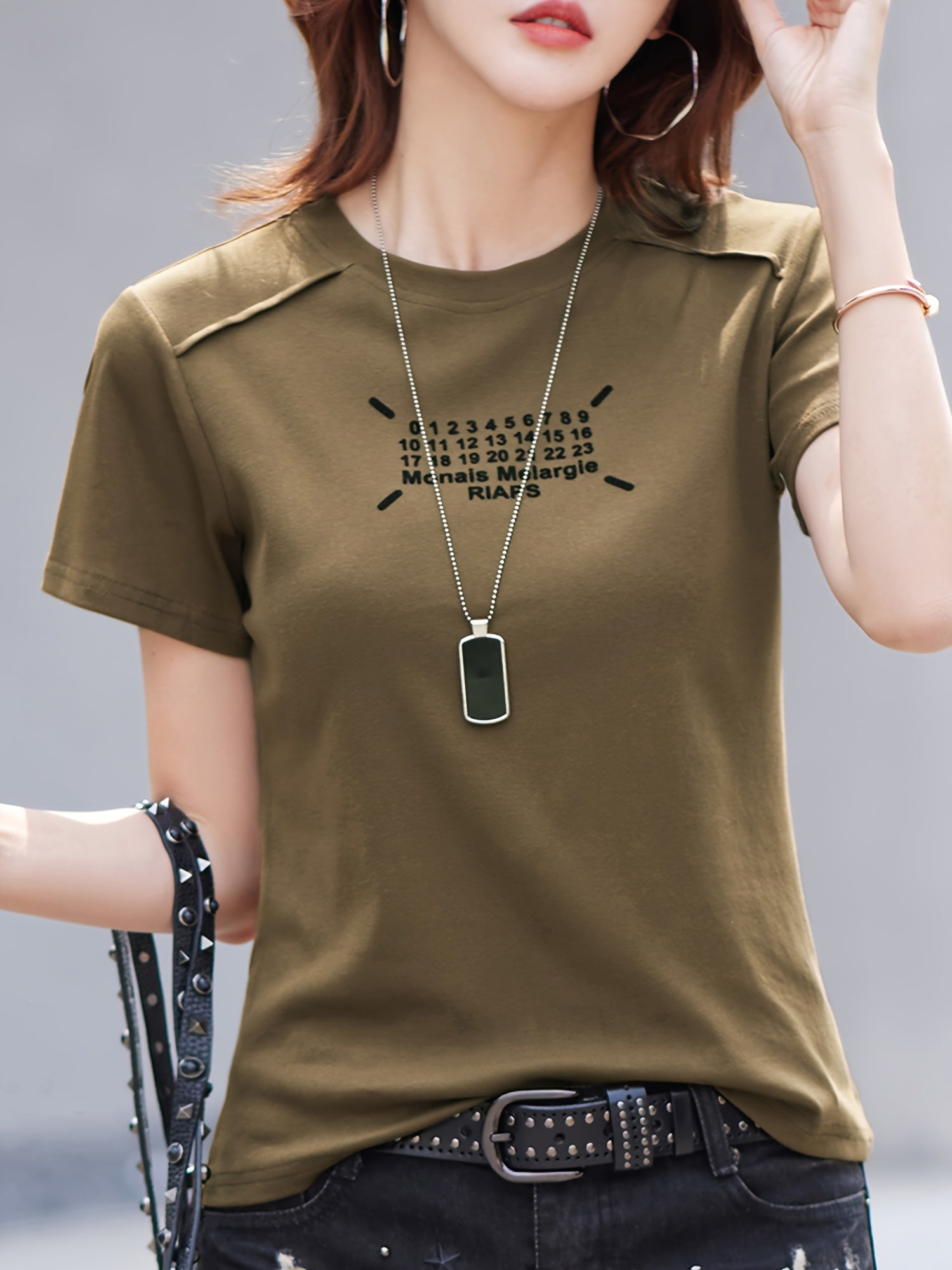 Letter Print Crew Neck T-shirt, Casual Short Sleeve Top For Spring & Summer, Women's Clothing