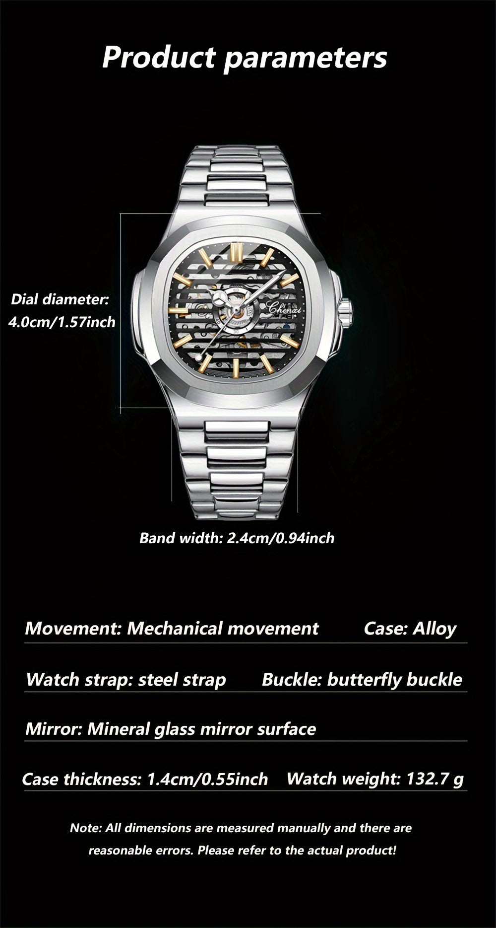 Men's Mechanical Watch, Classic Business Casual Steel Strap