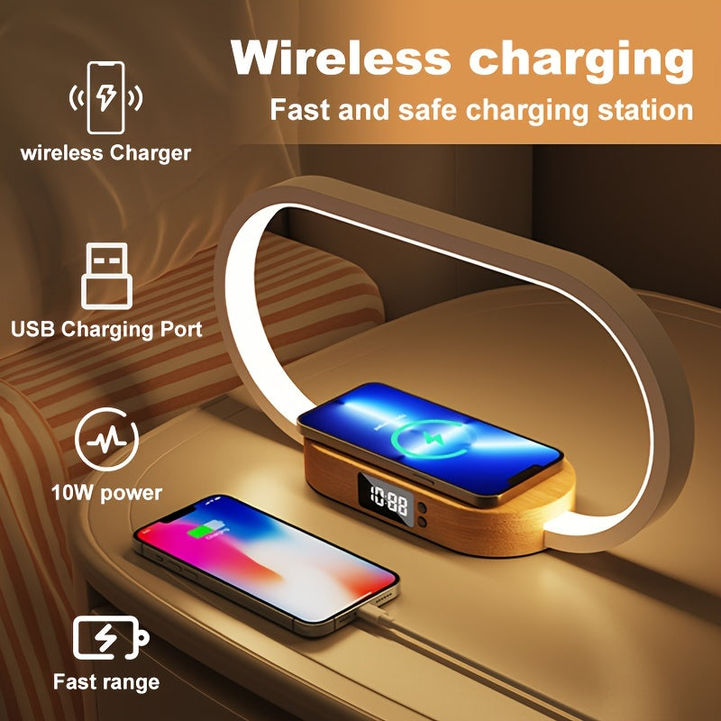 10W multifunctional wireless charging station watch, LED desk light