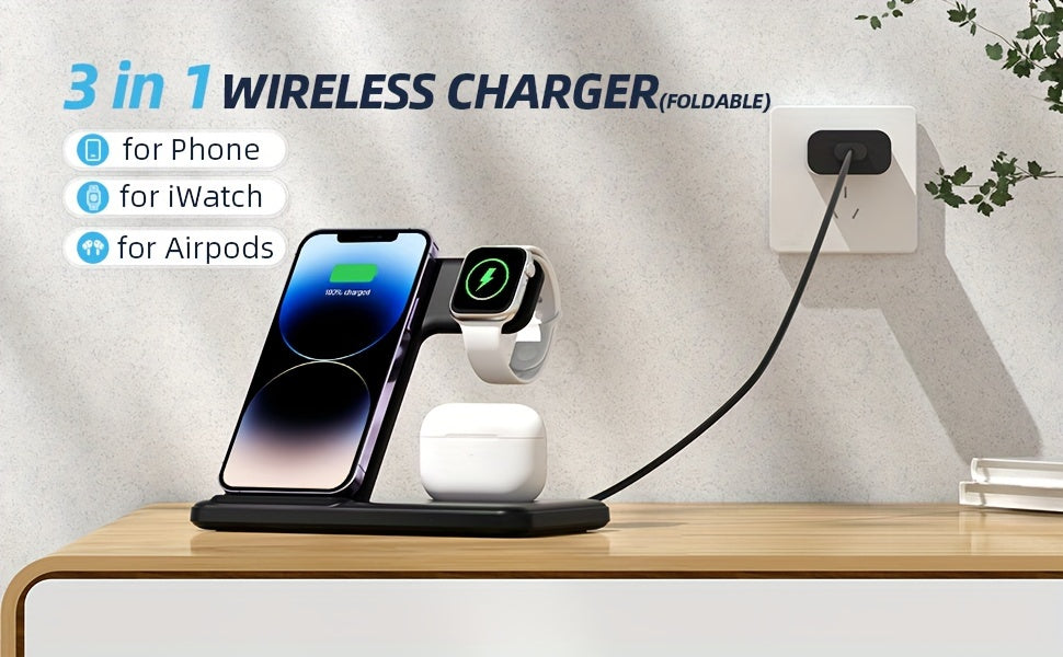 3 In 1 Fast Charging Station, Folding Wireless Charger Stand For IPhone