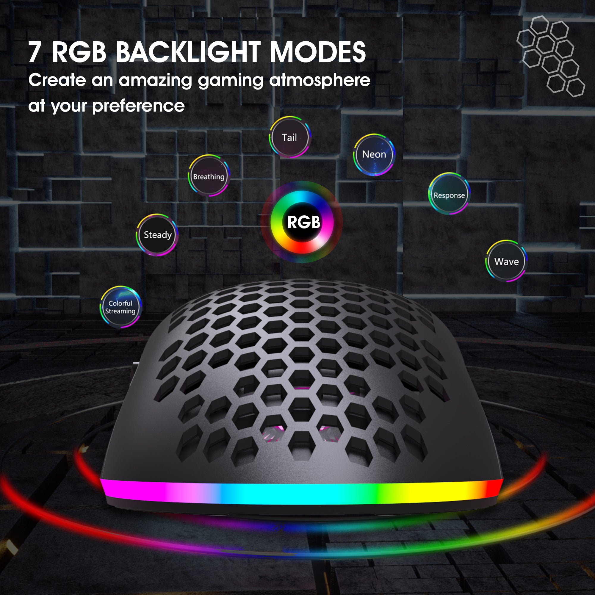 HXSJ Wireless Mouse, 2.4G Built-in, Rechargeable Battery, RGB Lighting