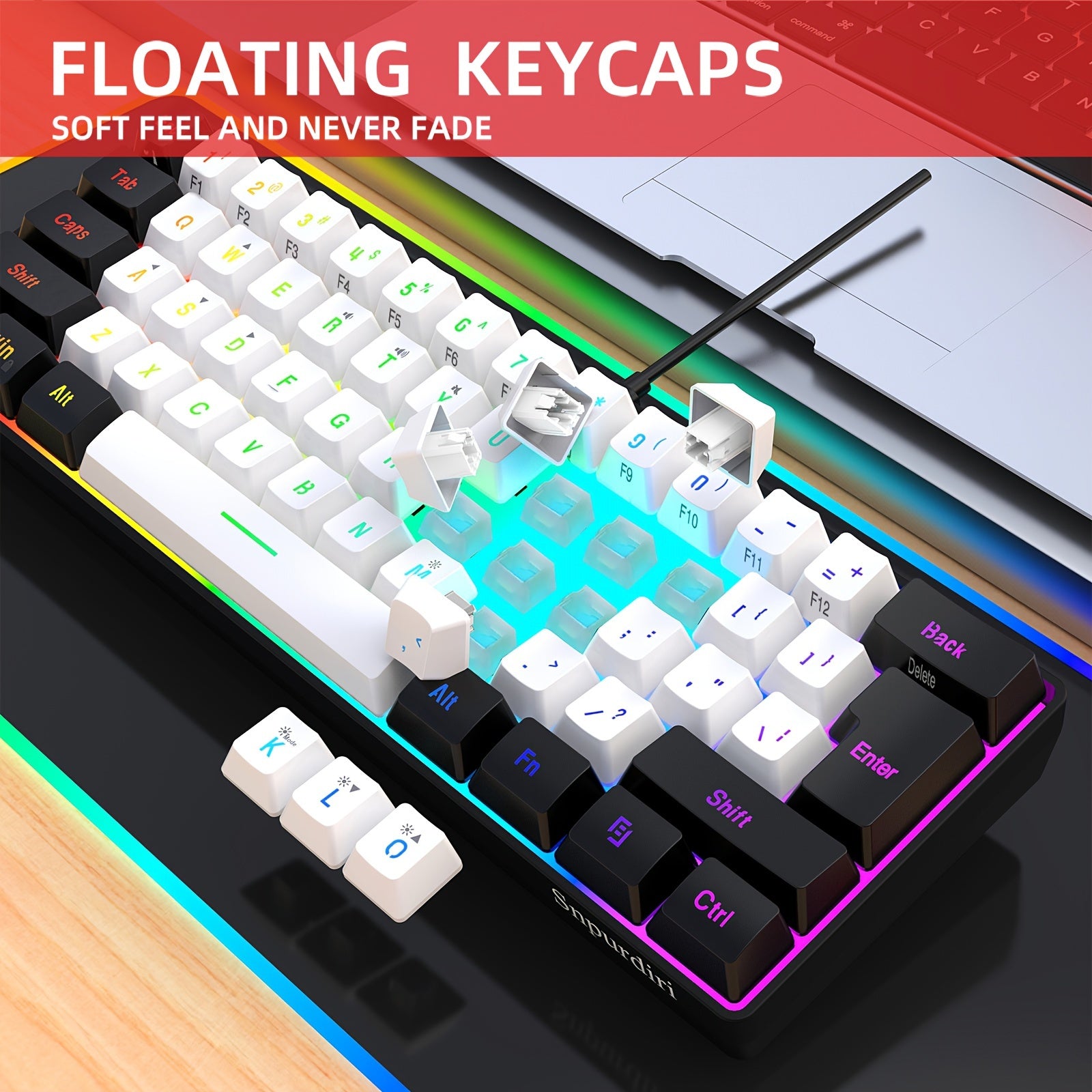 Snpurdiri 60% Wired Gaming Keyboard RGB Backlit Compact