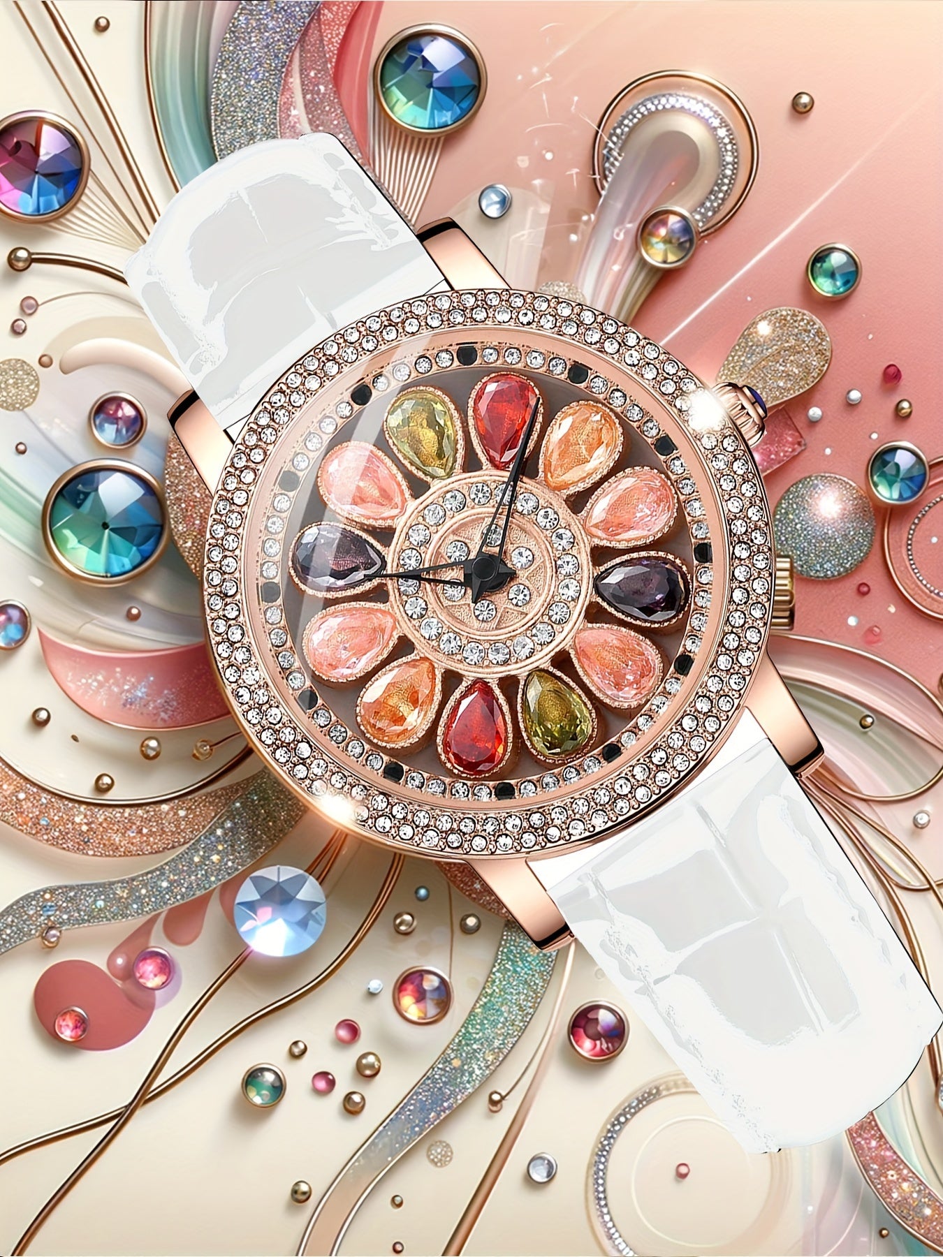 Women's Rhinestone Quartz Watch Rotating Flower Dial