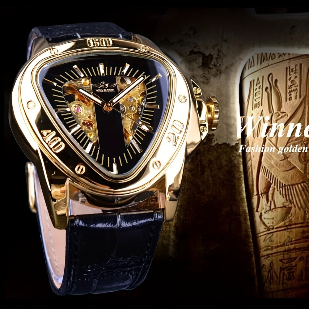 T-WINNER Steampunk Golden Triangle Skeleton Men's Watch