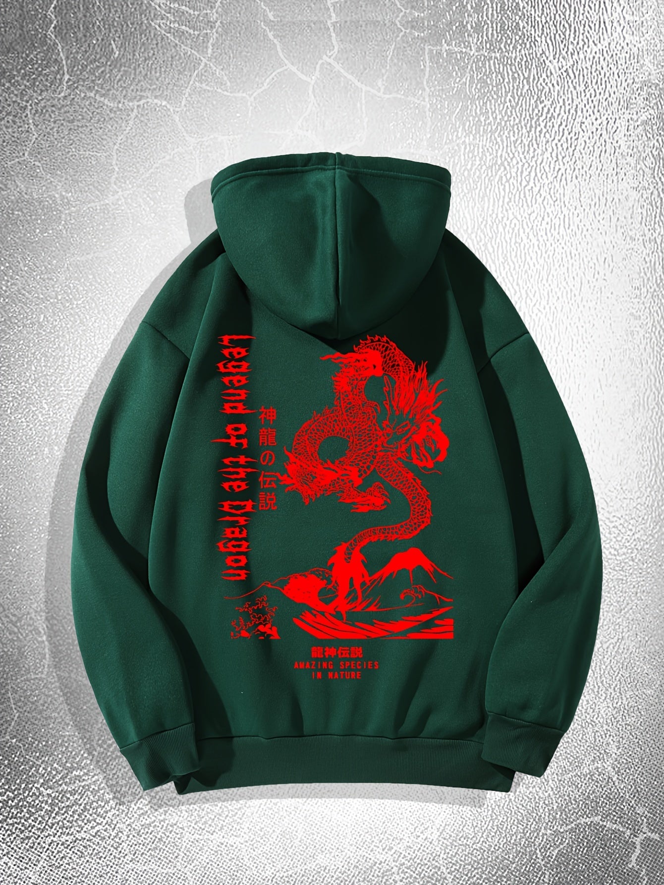 Dragon Print, Men's Casual Hoodie, Drawstring Pocket Hoodie