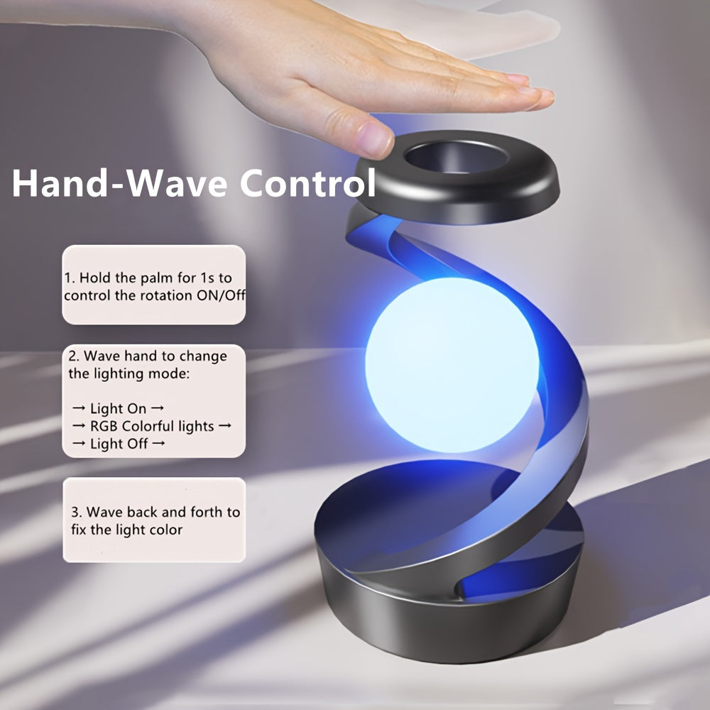 Hand-Wave Controlled LED Desk Lamp with 600mAh Battery, Floating Rotating Light