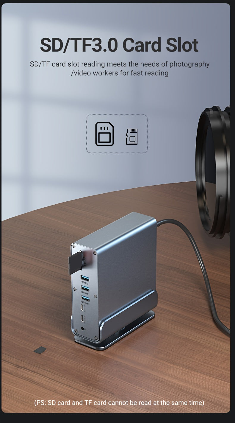 15-in-1 USB-C Vertical Docking Station, Aluminum Shell, USB 2.0/3.0