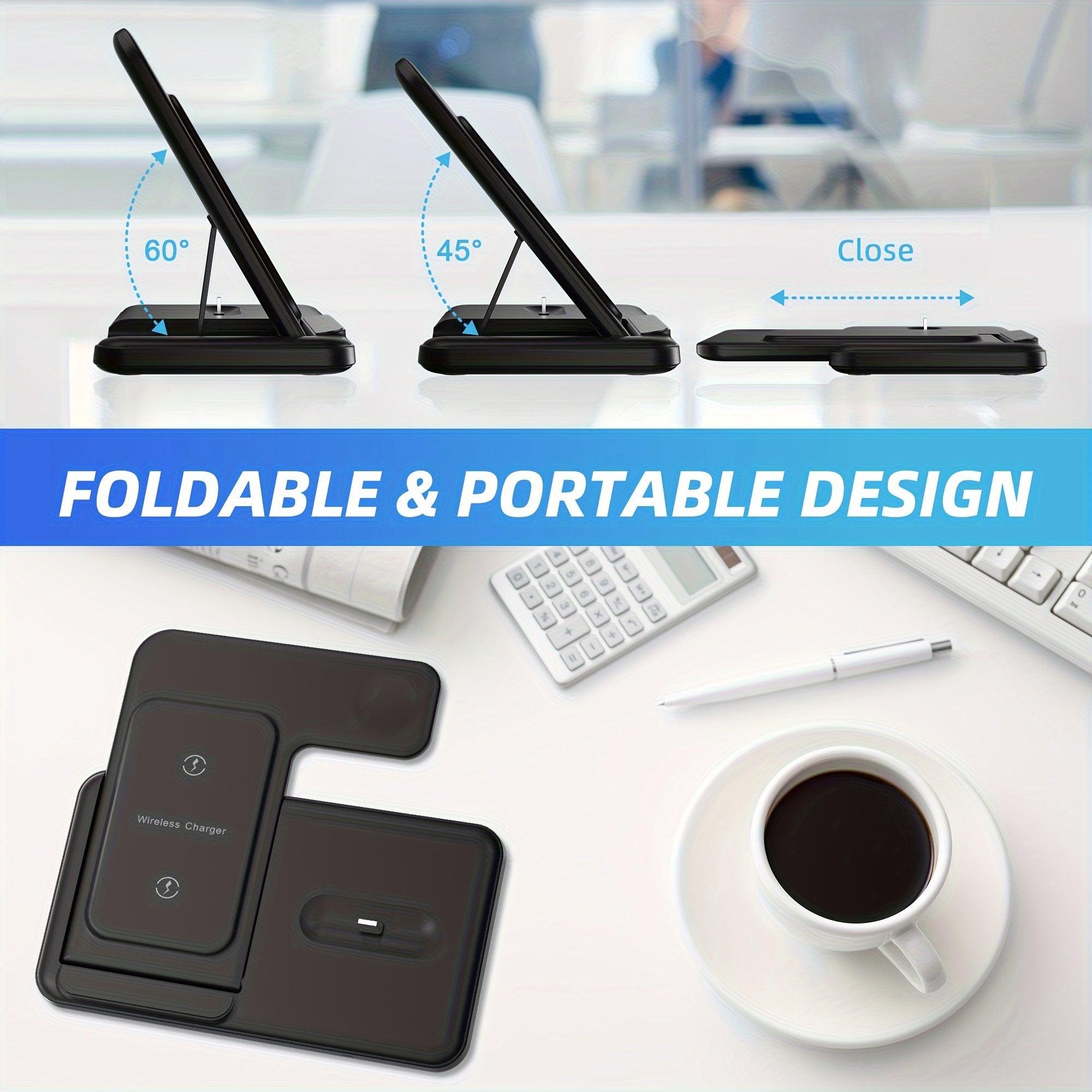 3 In 1 Fast Charging Station, Folding Wireless Charger Stand For IPhone