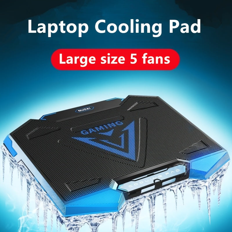 Coolcold-Laptop Cooling Pad, 5Silent Fans, 7 Height, Wind Speed, Adjustable Cooler