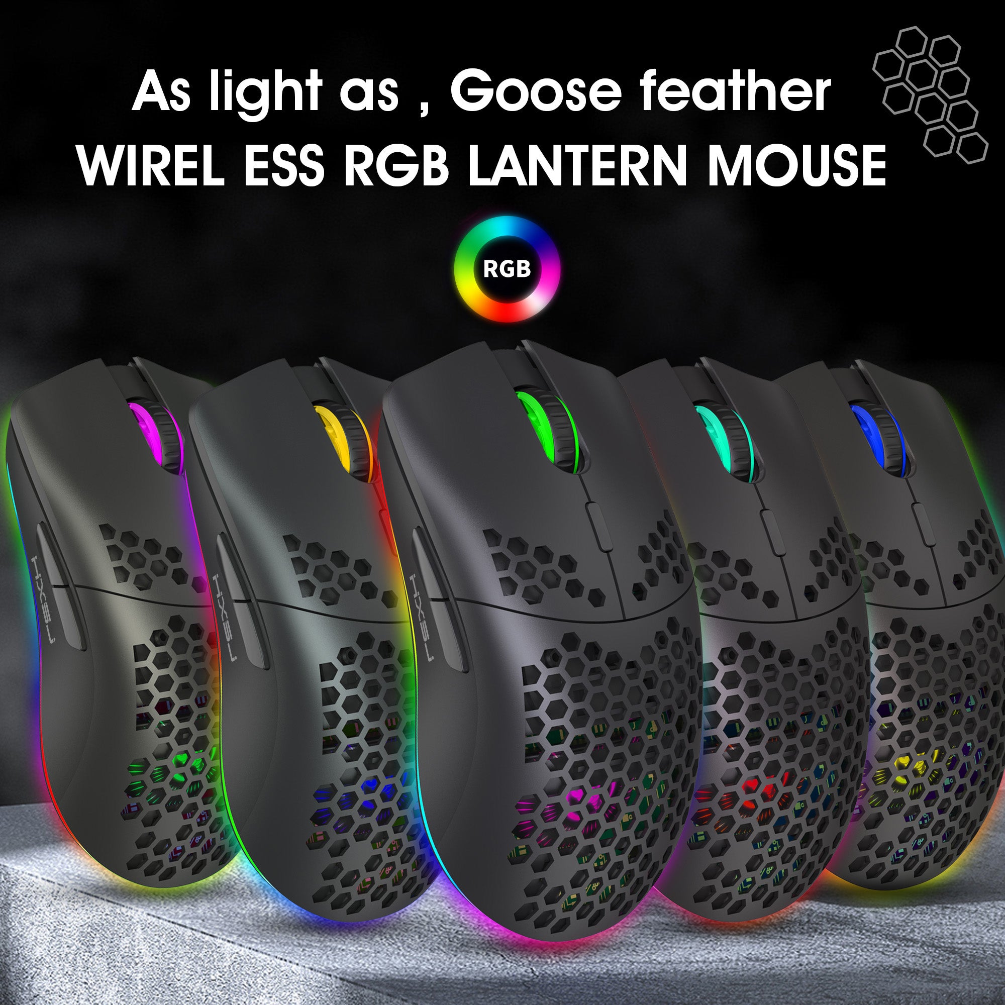 HXSJ Wireless Mouse, 2.4G Built-in, Rechargeable Battery, RGB Lighting