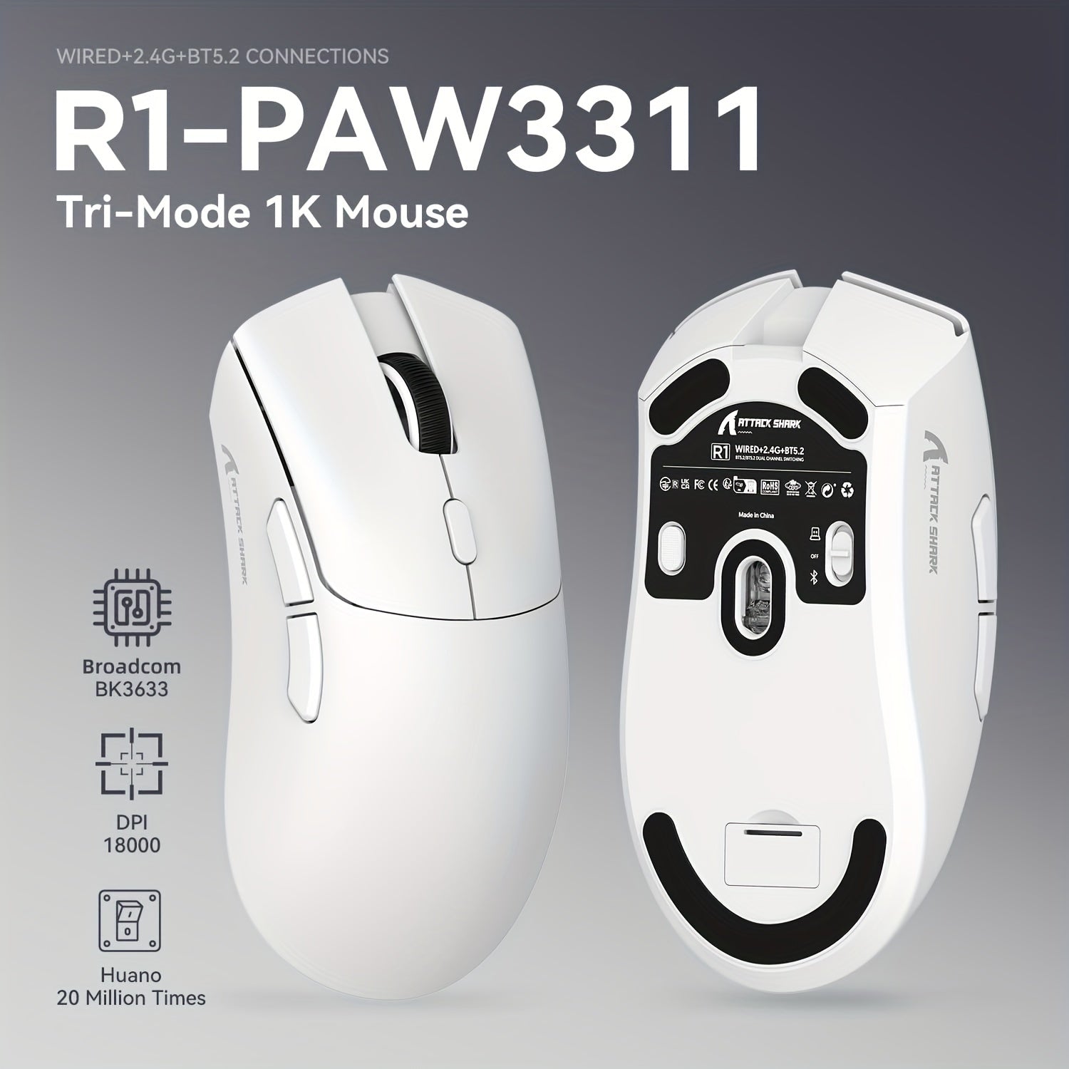 ATTACK SHARK R1 Wireless Gaming Mouse – Precision Control, Rechargeable