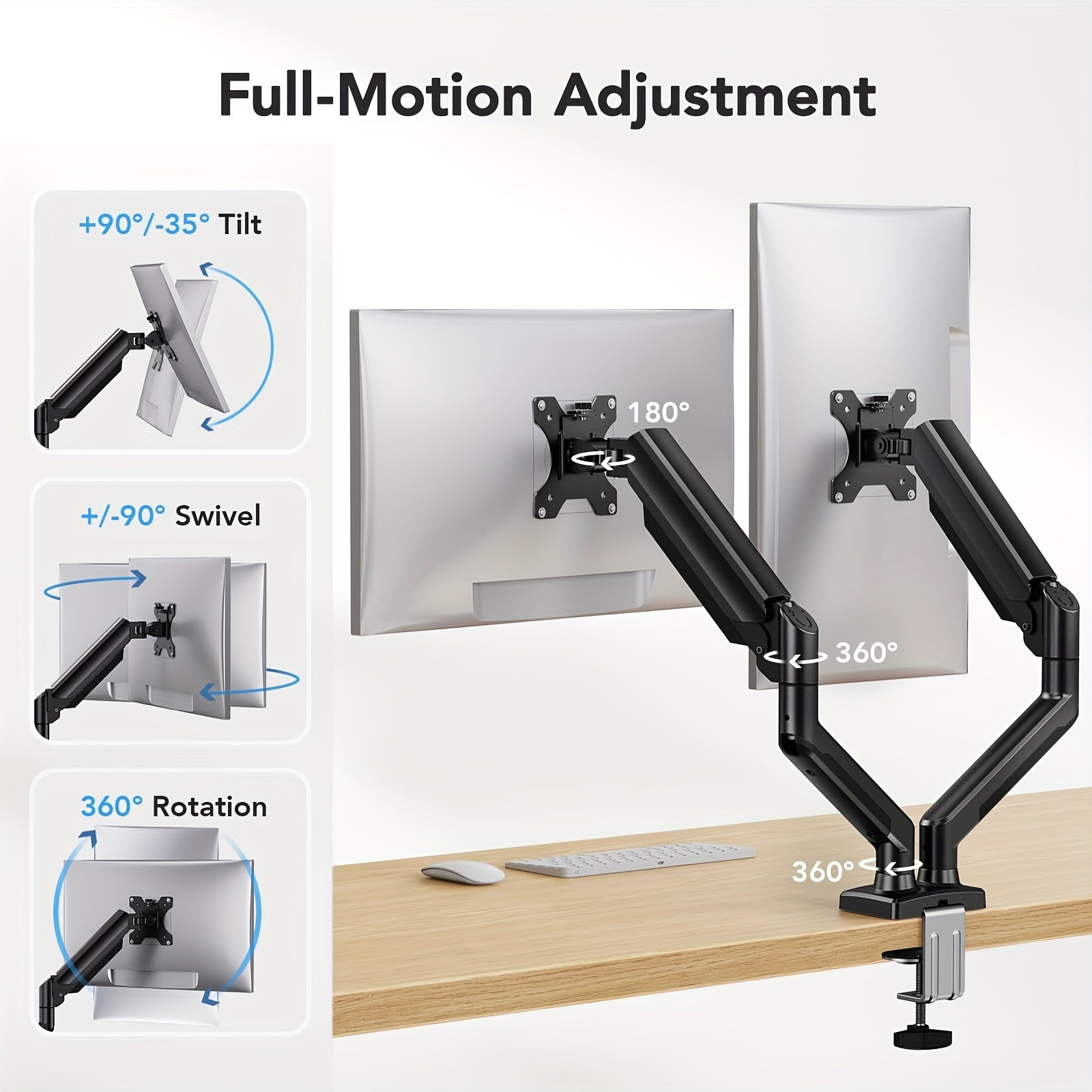 Dual Monitor Stand - 360° Adjustable, Up to 9.98KG Each Arm, 33.02-81.28cm Screens