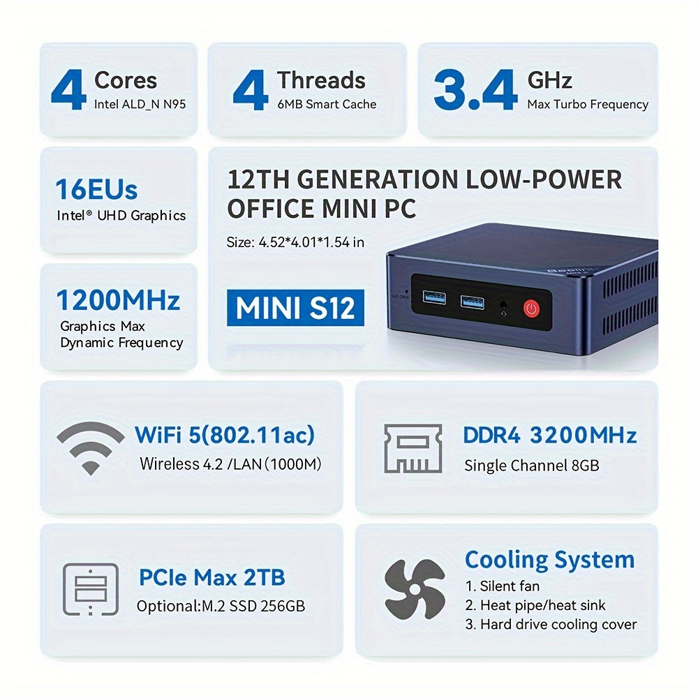 Beelink MINI S12 MINI PC, Intel N95 Processor 3.4GHz, Support Max 16GB DDR4