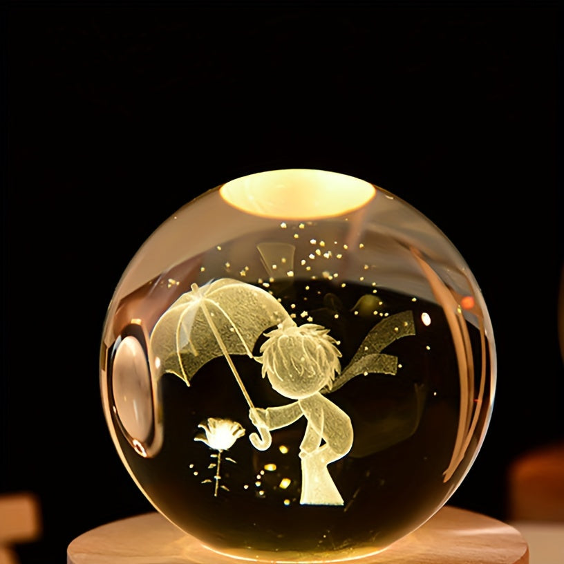 3D Crystal Ball Planet LED Light Laser-engraved solar system