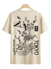 Men's Casual Floral & Bird Print T-Shirt - Breathable Polyester, Crew Neck, Short Sleeve - Perfect for Summer