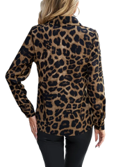 Trendy Leopard Print Polo Collar Shirt - Button-Down Long Sleeve for Chic Spring & Fall Style - Womens Fashion Clothing