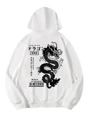 Dragon Print, Men's Casual Hoodie, Drawstring Pocket Hoodie