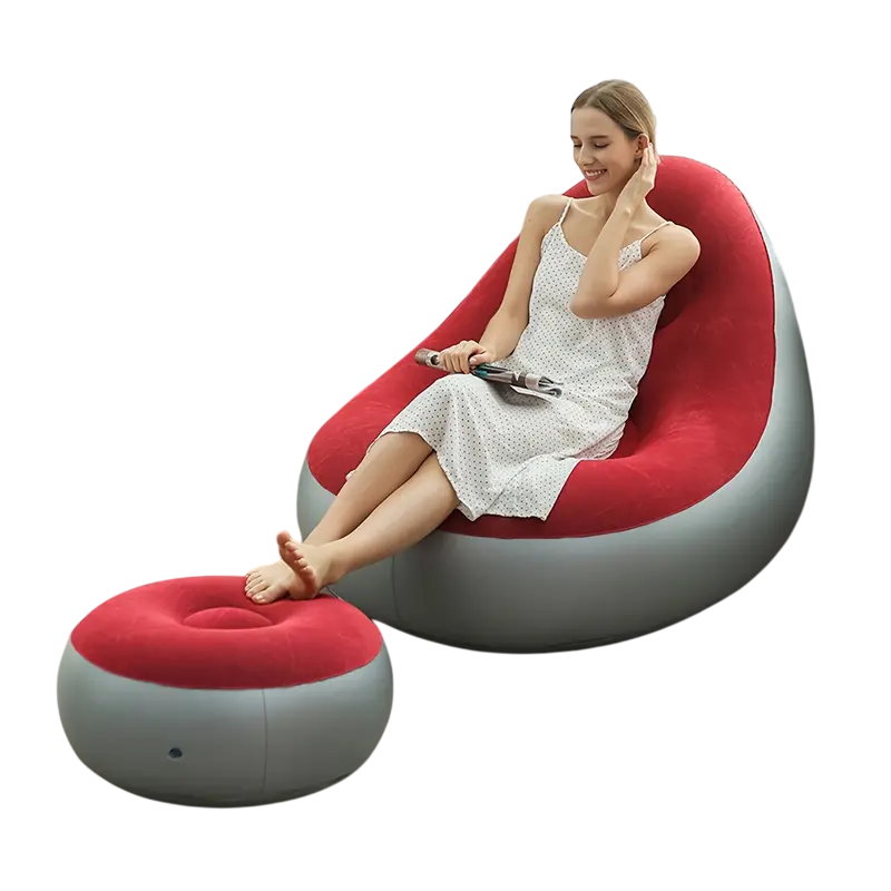 Velvet Inflatable Bean Bag Chair with Footrest