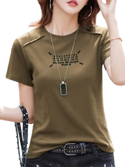 Letter Print Crew Neck T-shirt, Casual Short Sleeve Top For Spring & Summer, Women's Clothing