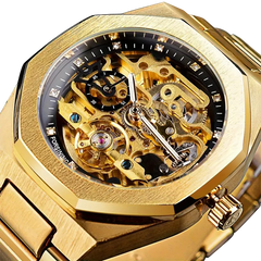 Automatic Mechanical Watch with Hollow Design - Luxury Rhinestone-Encrusted, Stainless Steel Band