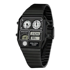 SANDA Digital Watch - Multifunctional, Stainless Steel Strap