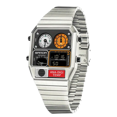 SANDA Digital Watch - Multifunctional, Stainless Steel Strap