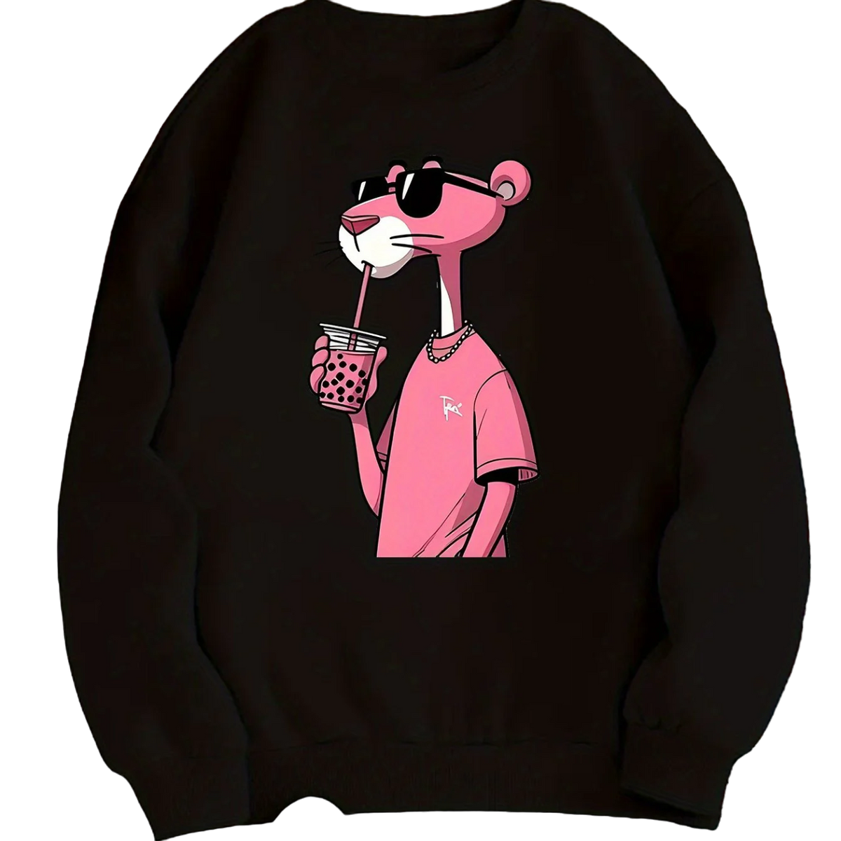 Cartoon Character Sweatshirt - Casual Round Neck Pullover Hoodie with Panther Print