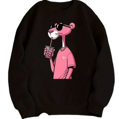 Cartoon Character Sweatshirt - Casual Round Neck Pullover Hoodie with Panther Print